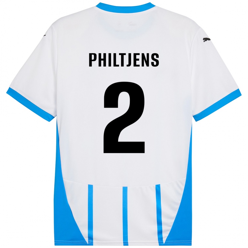 Hombre Camiseta Davina Philtjens #2 Blanco Azul 2ª Equipación 2024/25 La Camisa