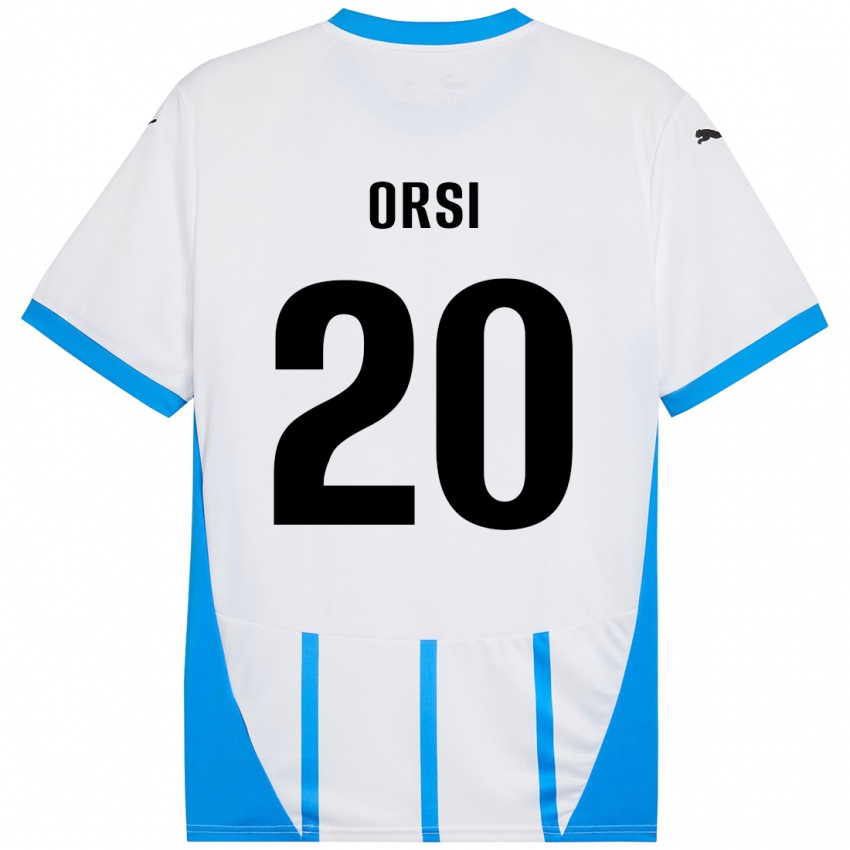 Hombre Camiseta Benedetta Orsi #20 Blanco Azul 2ª Equipación 2024/25 La Camisa