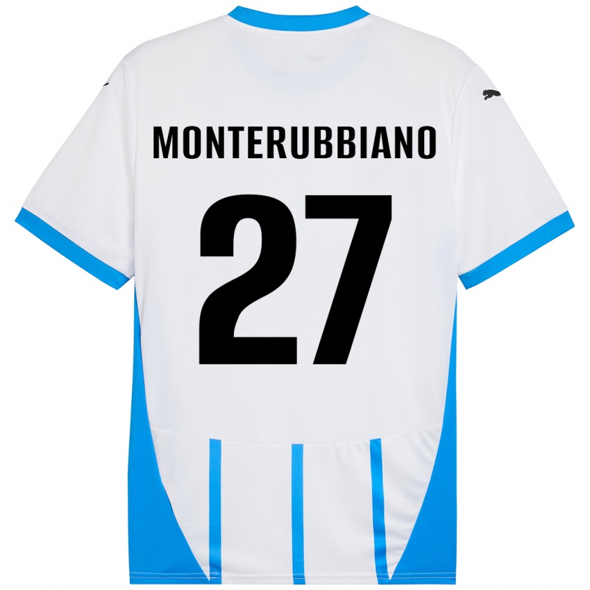 Hombre Camiseta Valeria Monterubbiano #27 Blanco Azul 2ª Equipación 2024/25 La Camisa