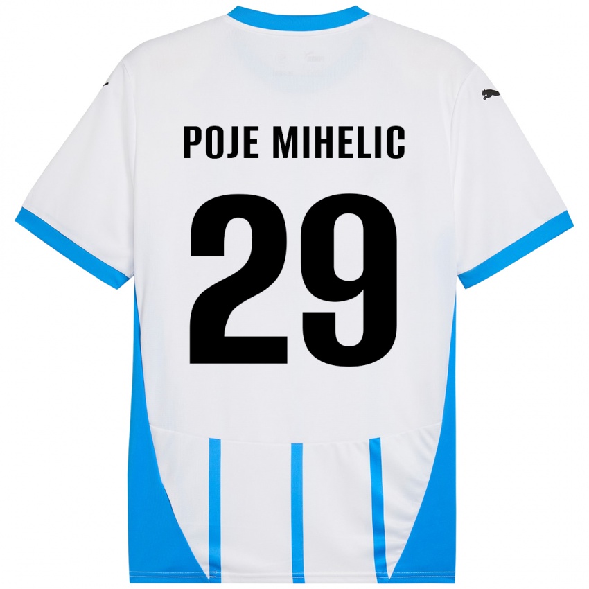 Hombre Camiseta Naja Poje Mihelič #29 Blanco Azul 2ª Equipación 2024/25 La Camisa