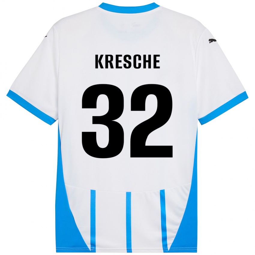 Hombre Camiseta Isabella Kresche #32 Blanco Azul 2ª Equipación 2024/25 La Camisa