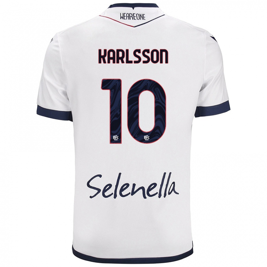 Hombre Camiseta Jesper Karlsson #10 Blanco Azul Real 2ª Equipación 2024/25 La Camisa