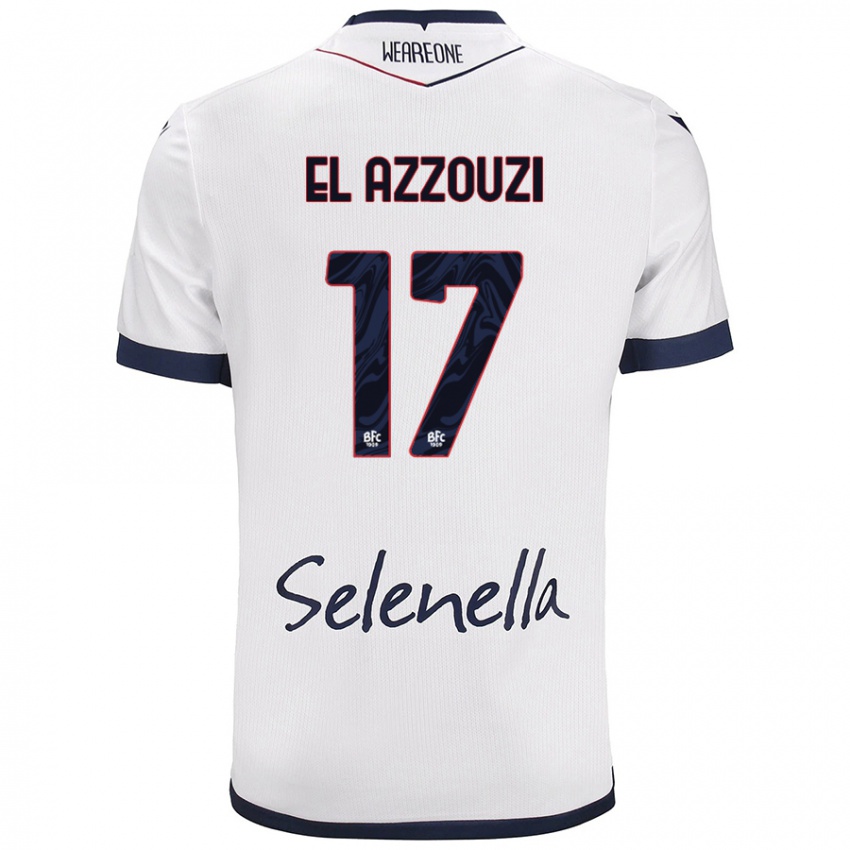 Hombre Camiseta Oussama El Azzouzi #17 Blanco Azul Real 2ª Equipación 2024/25 La Camisa