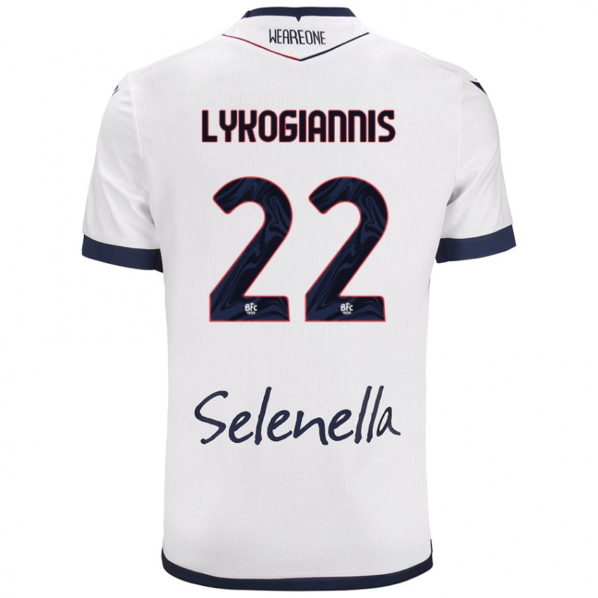 Hombre Camiseta Charalampos Lykogiannis #22 Blanco Azul Real 2ª Equipación 2024/25 La Camisa