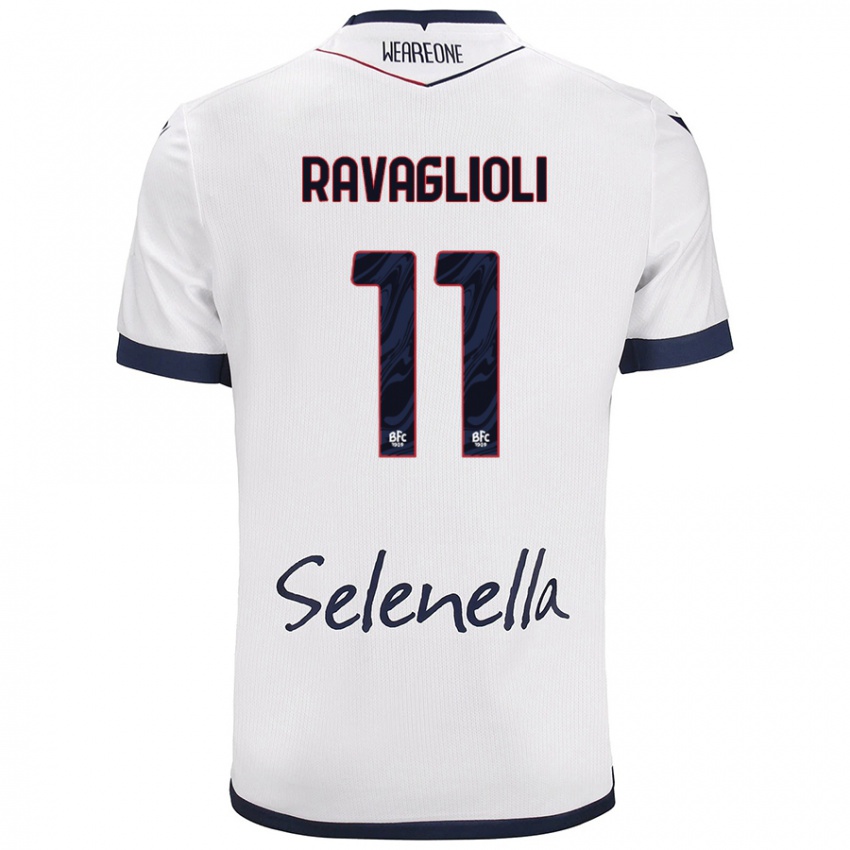 Hombre Camiseta Tommaso Ravaglioli #11 Blanco Azul Real 2ª Equipación 2024/25 La Camisa