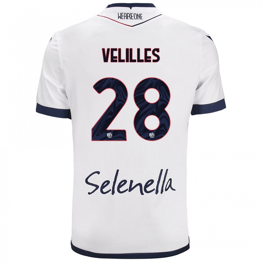 Hombre Camiseta Aarón Velilles #28 Blanco Azul Real 2ª Equipación 2024/25 La Camisa