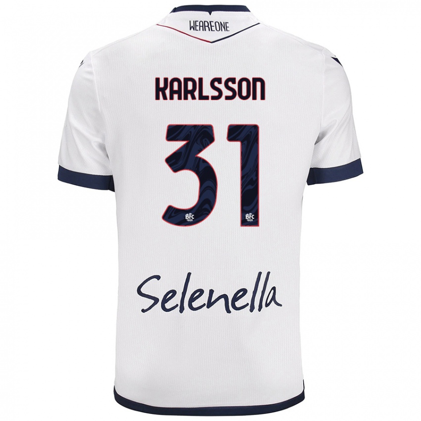 Hombre Camiseta Kazper Karlsson #31 Blanco Azul Real 2ª Equipación 2024/25 La Camisa