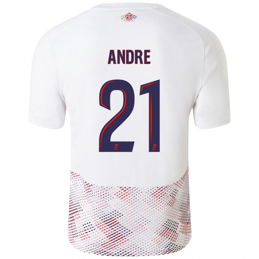 Hombre Camiseta Benjamin Andre #21 Blanco Azul Real 2ª Equipación 2024/25 La Camisa