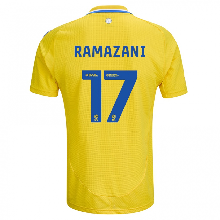 Hombre Camiseta Largie Ramazani #17 Amarillo Azul 2ª Equipación 2024/25 La Camisa