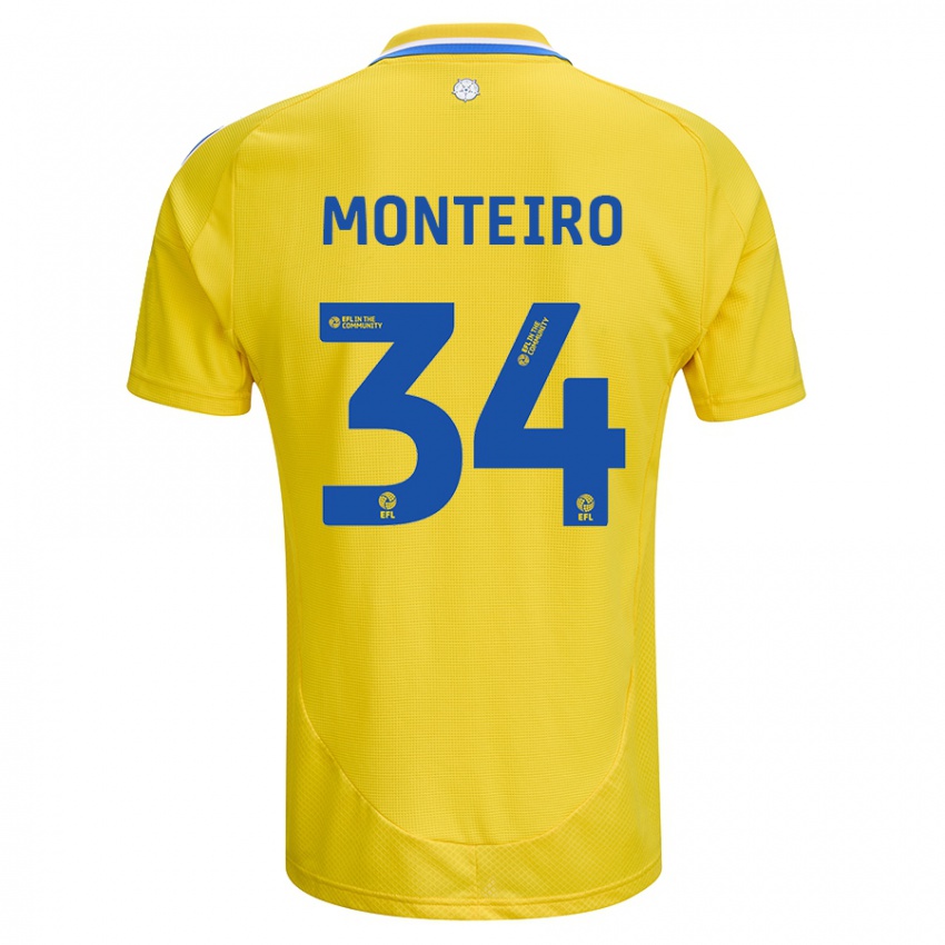 Hombre Camiseta Diogo Monteiro #34 Amarillo Azul 2ª Equipación 2024/25 La Camisa