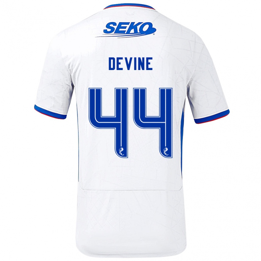 Hombre Camiseta Adam Devine #44 Blanco Azul 2ª Equipación 2024/25 La Camisa