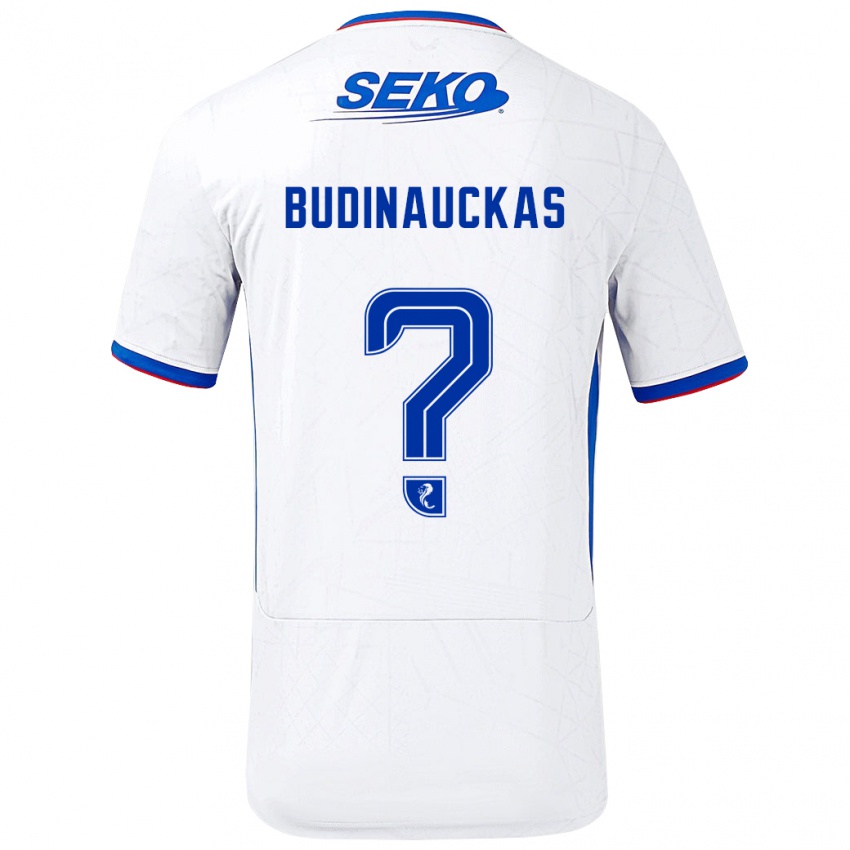 Hombre Camiseta Lewis Budinauckas #0 Blanco Azul 2ª Equipación 2024/25 La Camisa