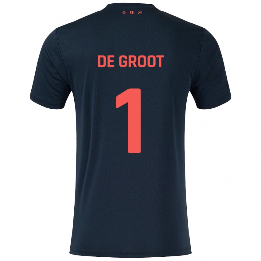 Hombre Camiseta Jasmijn De Groot #1 Negro Rojo 2ª Equipación 2024/25 La Camisa