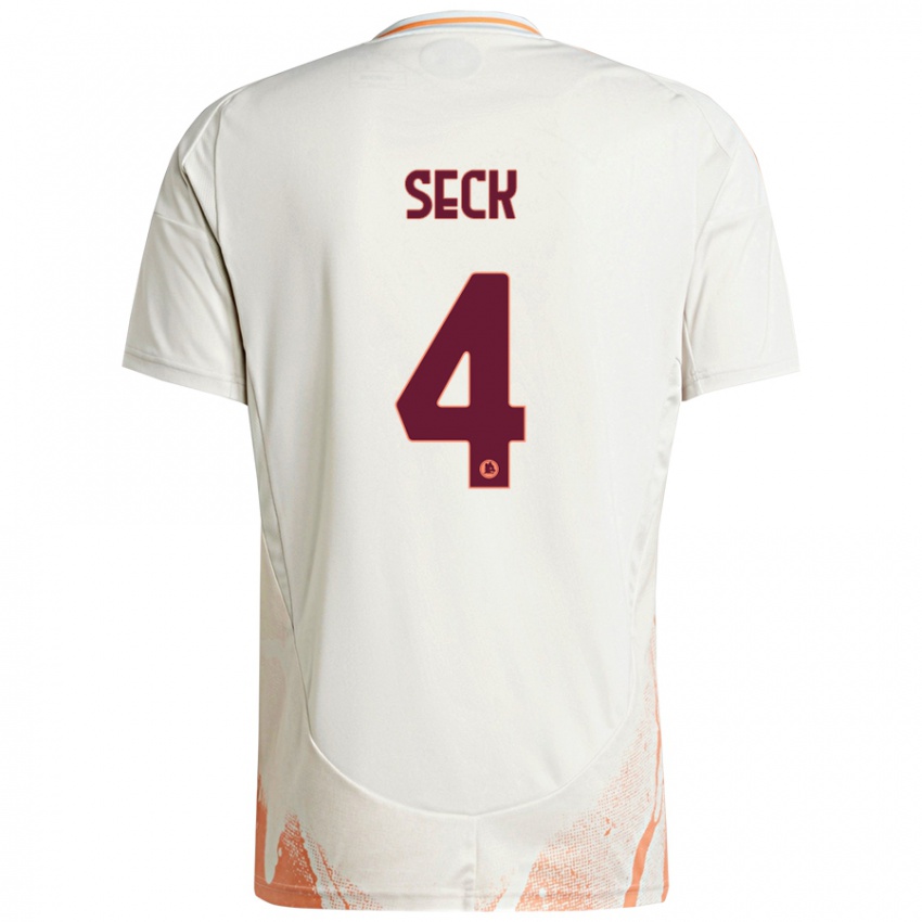 Hombre Camiseta Mohamed Seck #4 Crema Blanco Naranja 2ª Equipación 2024/25 La Camisa