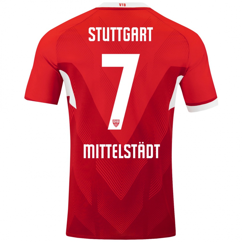 Hombre Camiseta Maximilian Mittelstädt #7 Rojo Blanco 2ª Equipación 2024/25 La Camisa