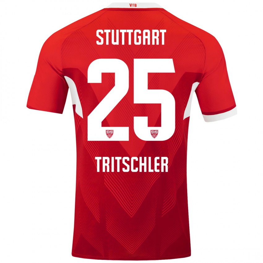 Hombre Camiseta David Tritschler #25 Rojo Blanco 2ª Equipación 2024/25 La Camisa