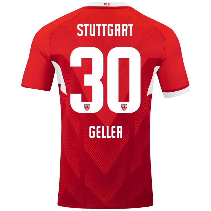 Hombre Camiseta Robert Geller #30 Rojo Blanco 2ª Equipación 2024/25 La Camisa