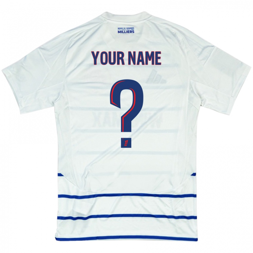 Hombre Camiseta Ihren Namen #0 Blanco Azul 2ª Equipación 2024/25 La Camisa