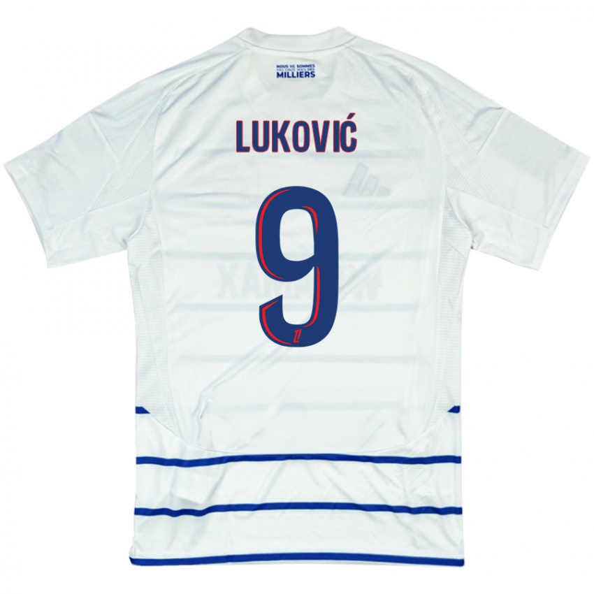 Hombre Camiseta Milos Lukovic #9 Blanco Azul 2ª Equipación 2024/25 La Camisa