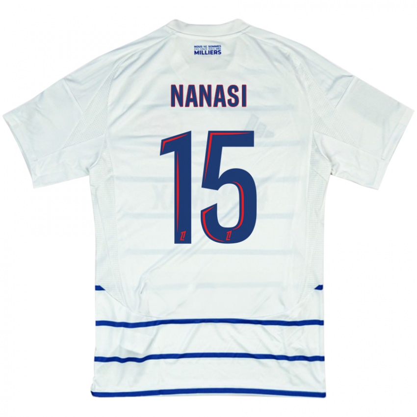 Hombre Camiseta Sebastian Nanasi #15 Blanco Azul 2ª Equipación 2024/25 La Camisa