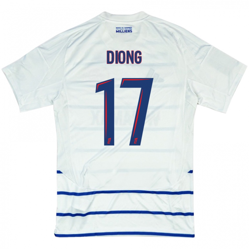 Hombre Camiseta Pape Diong #17 Blanco Azul 2ª Equipación 2024/25 La Camisa