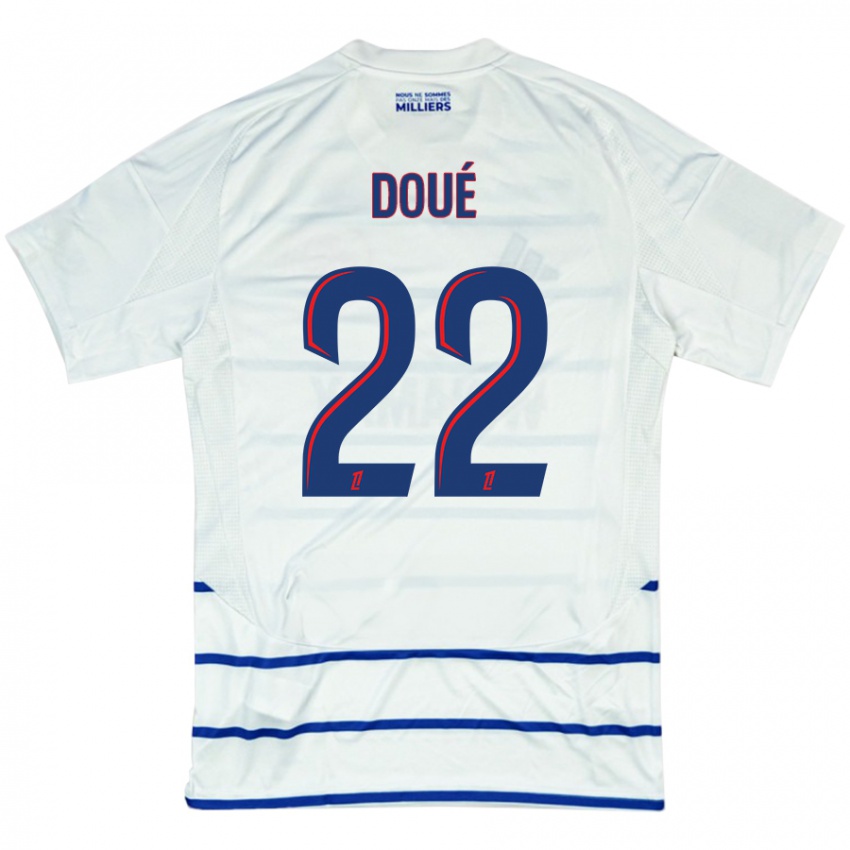 Hombre Camiseta Guéla Doué #22 Blanco Azul 2ª Equipación 2024/25 La Camisa