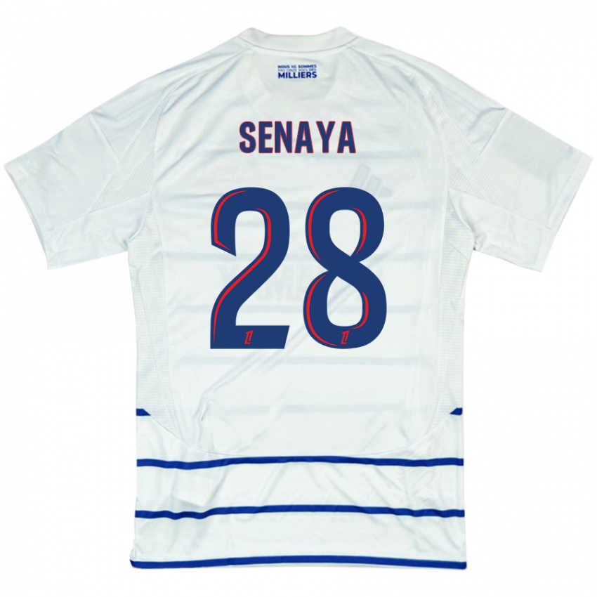 Hombre Camiseta Marvin Senaya #28 Blanco Azul 2ª Equipación 2024/25 La Camisa