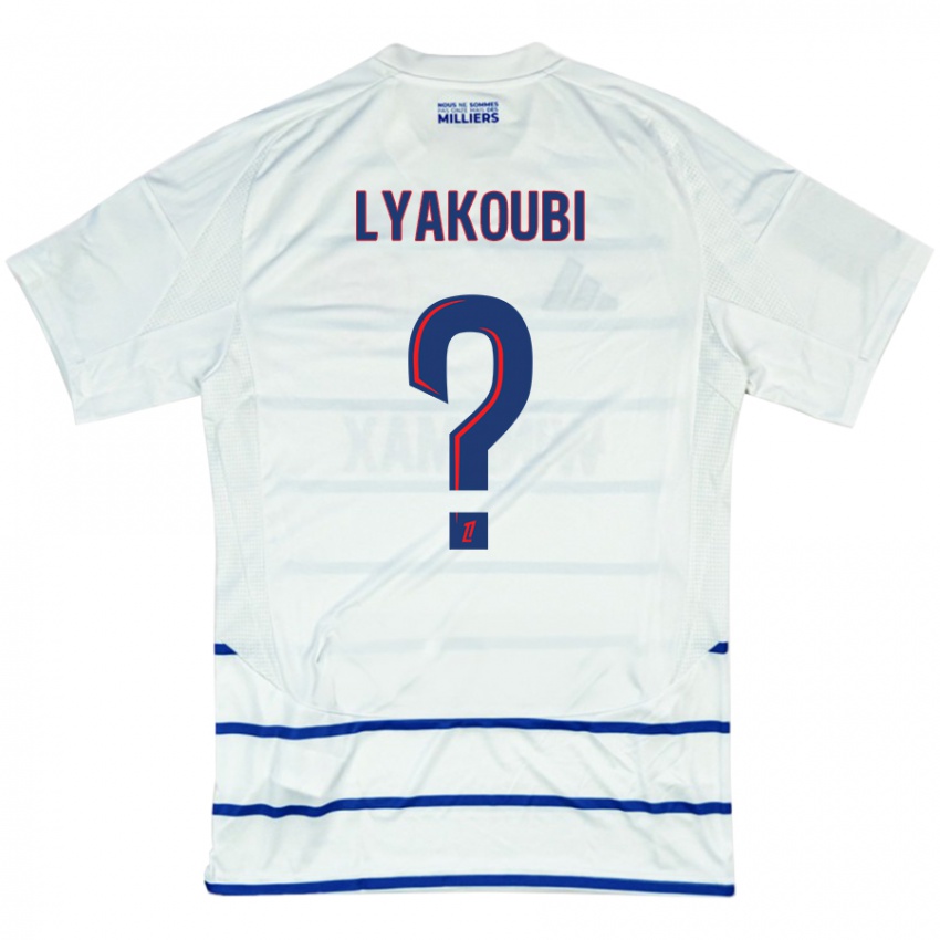 Hombre Camiseta Oussama Lyakoubi #0 Blanco Azul 2ª Equipación 2024/25 La Camisa