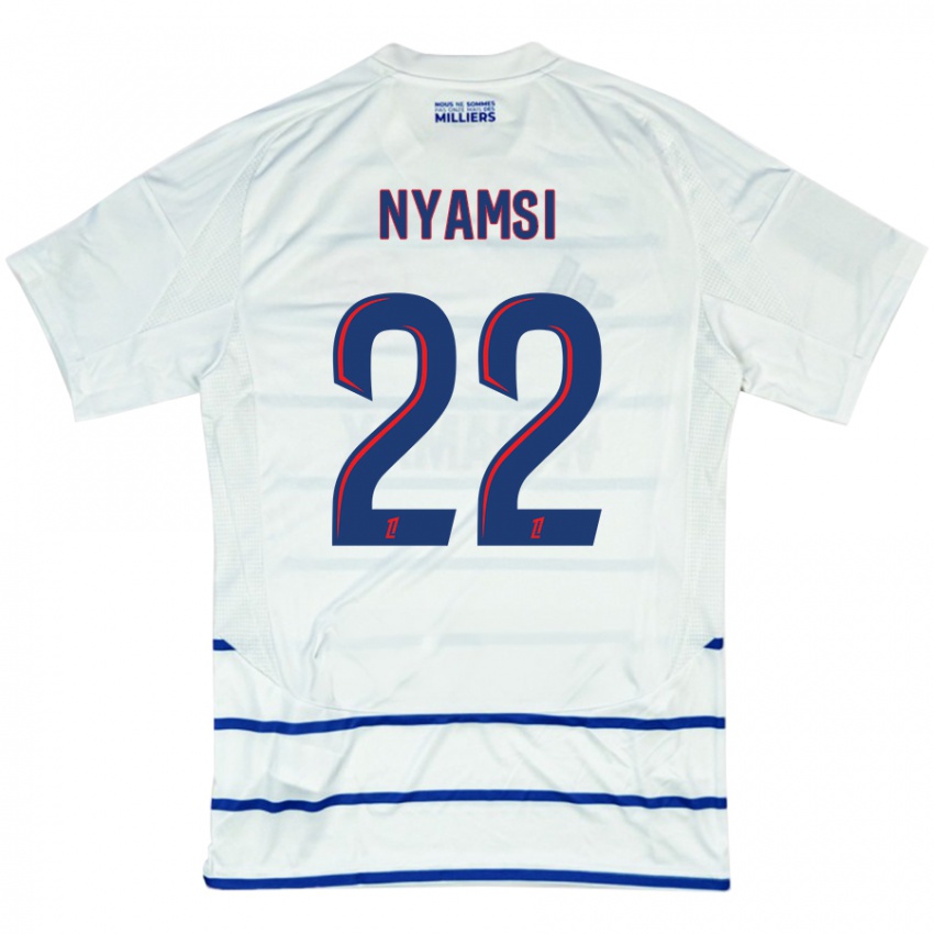 Hombre Camiseta Gerzino Nyamsi #22 Blanco Azul 2ª Equipación 2024/25 La Camisa