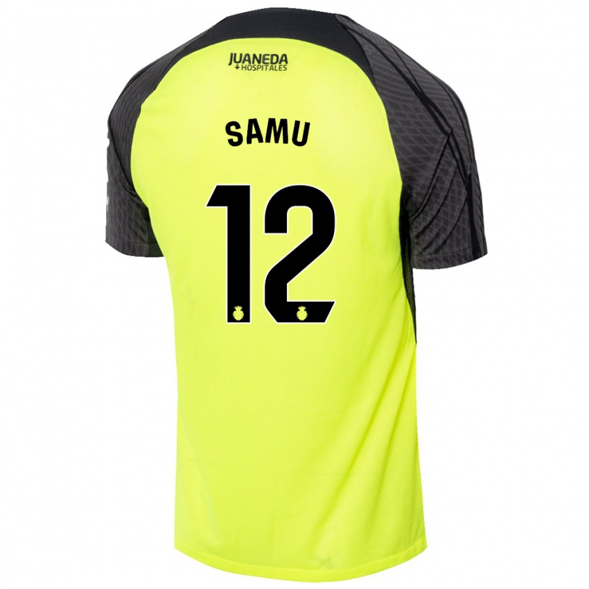 Hombre Camiseta Samú Costa #12 Verde Fluorescente Negro 2ª Equipación 2024/25 La Camisa