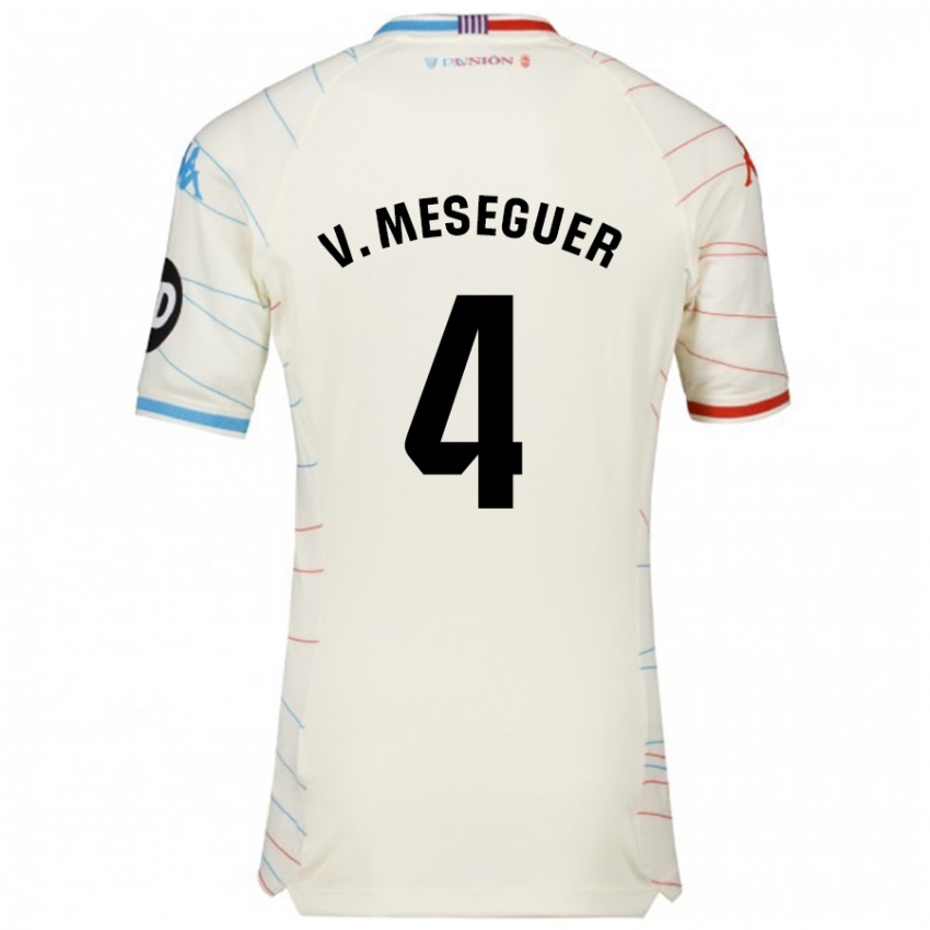 Hombre Camiseta Víctor Meseguer #4 Blanco Rojo Azul 2ª Equipación 2024/25 La Camisa