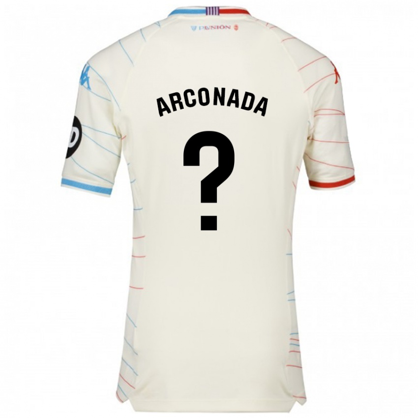 Hombre Camiseta Diego Arconada #0 Blanco Rojo Azul 2ª Equipación 2024/25 La Camisa