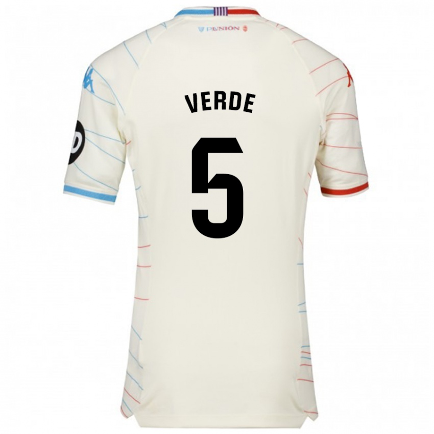 Hombre Camiseta Adrián Verde #5 Blanco Rojo Azul 2ª Equipación 2024/25 La Camisa