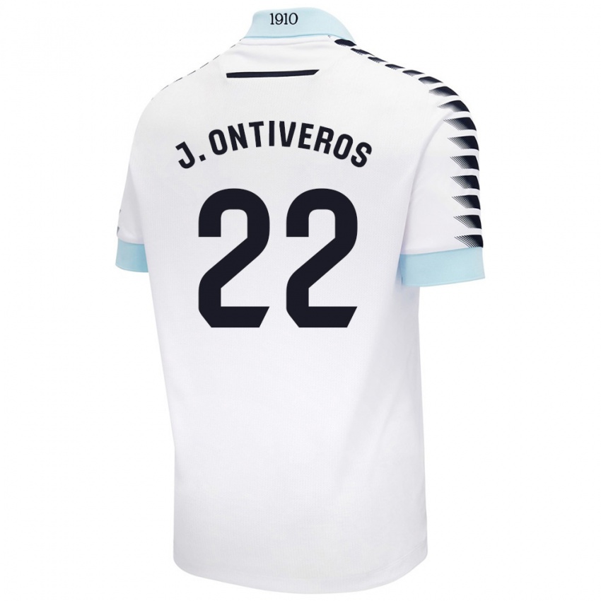 Hombre Camiseta Javi Ontiveros #22 Blanco Azul 2ª Equipación 2024/25 La Camisa