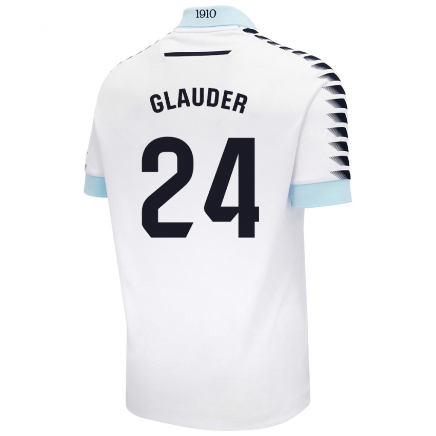 Hombre Camiseta Cristian Glauder #24 Blanco Azul 2ª Equipación 2024/25 La Camisa