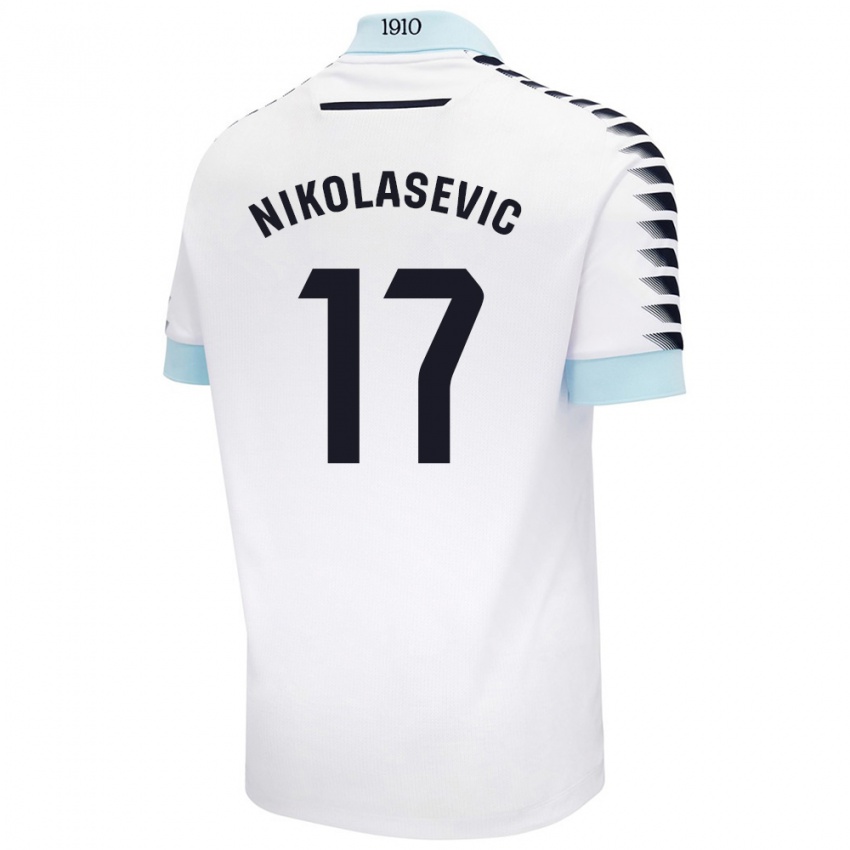 Hombre Camiseta Mirko Nikolasevic #17 Blanco Azul 2ª Equipación 2024/25 La Camisa