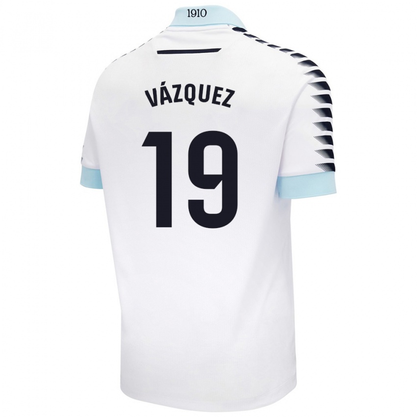 Hombre Camiseta Borja Vázquez #19 Blanco Azul 2ª Equipación 2024/25 La Camisa