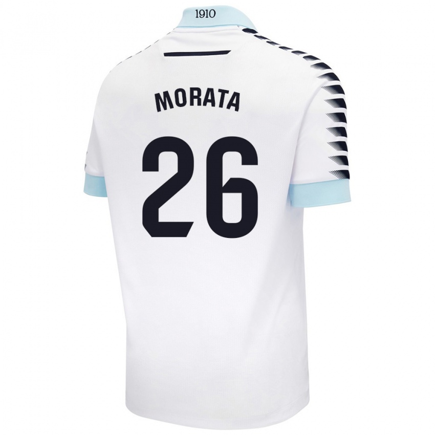 Hombre Camiseta Álex Morata #26 Blanco Azul 2ª Equipación 2024/25 La Camisa