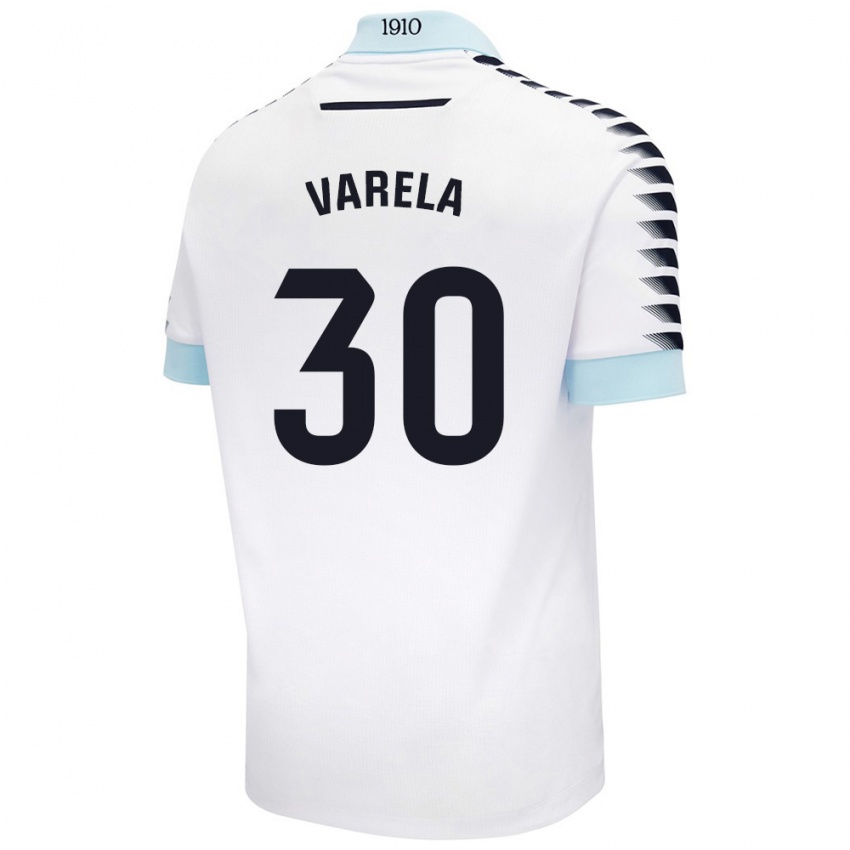 Hombre Camiseta Brandon Varela #30 Blanco Azul 2ª Equipación 2024/25 La Camisa