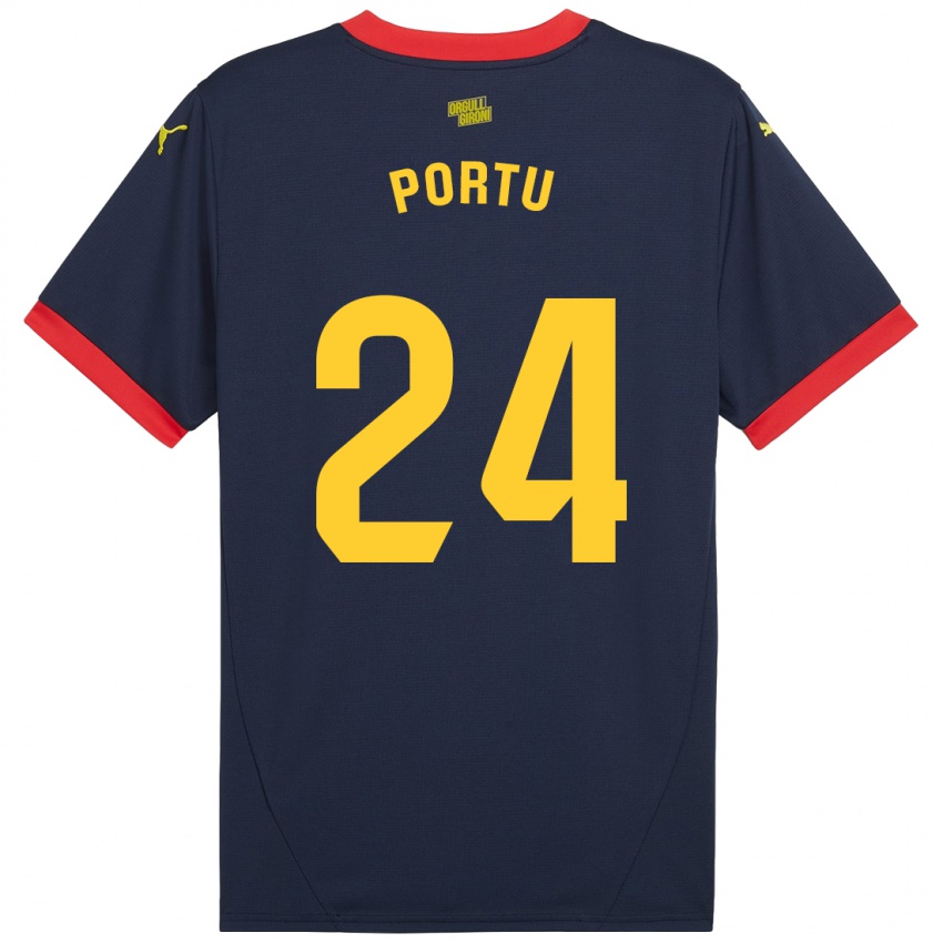 Hombre Camiseta Portu #24 Azul Marino Rojo 2ª Equipación 2024/25 La Camisa