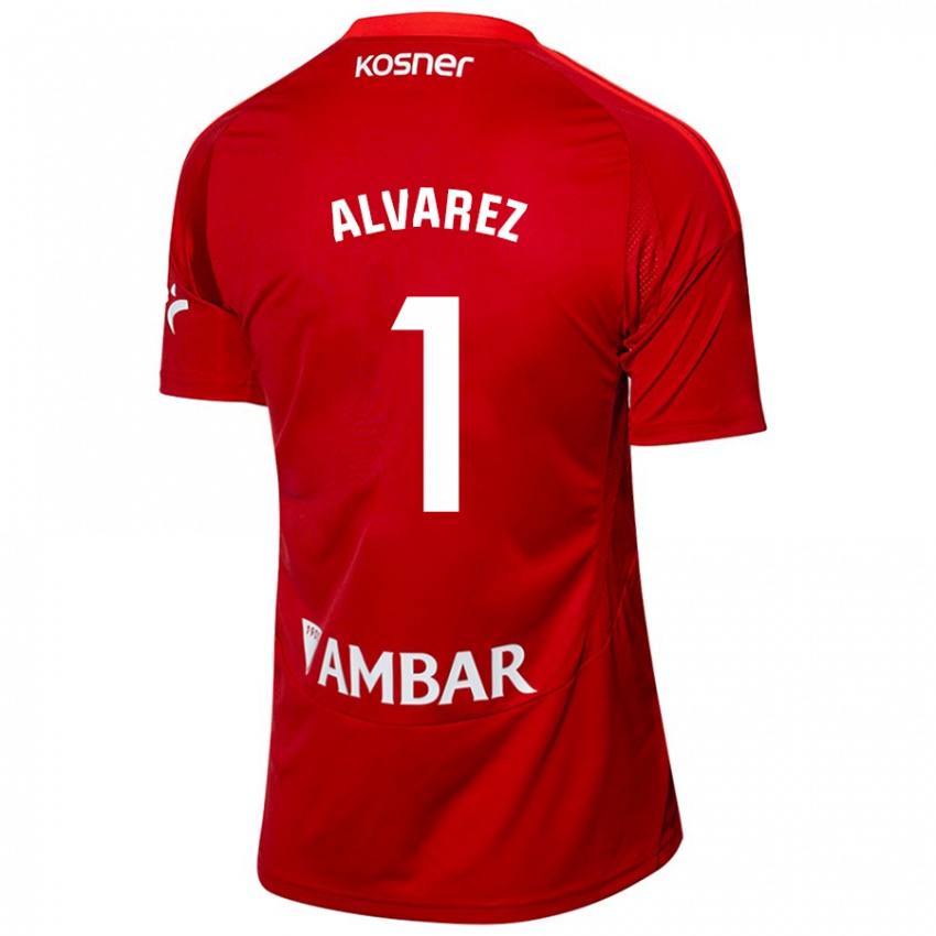 Hombre Camiseta Cristian Álvarez #1 Blanco Azul 2ª Equipación 2024/25 La Camisa