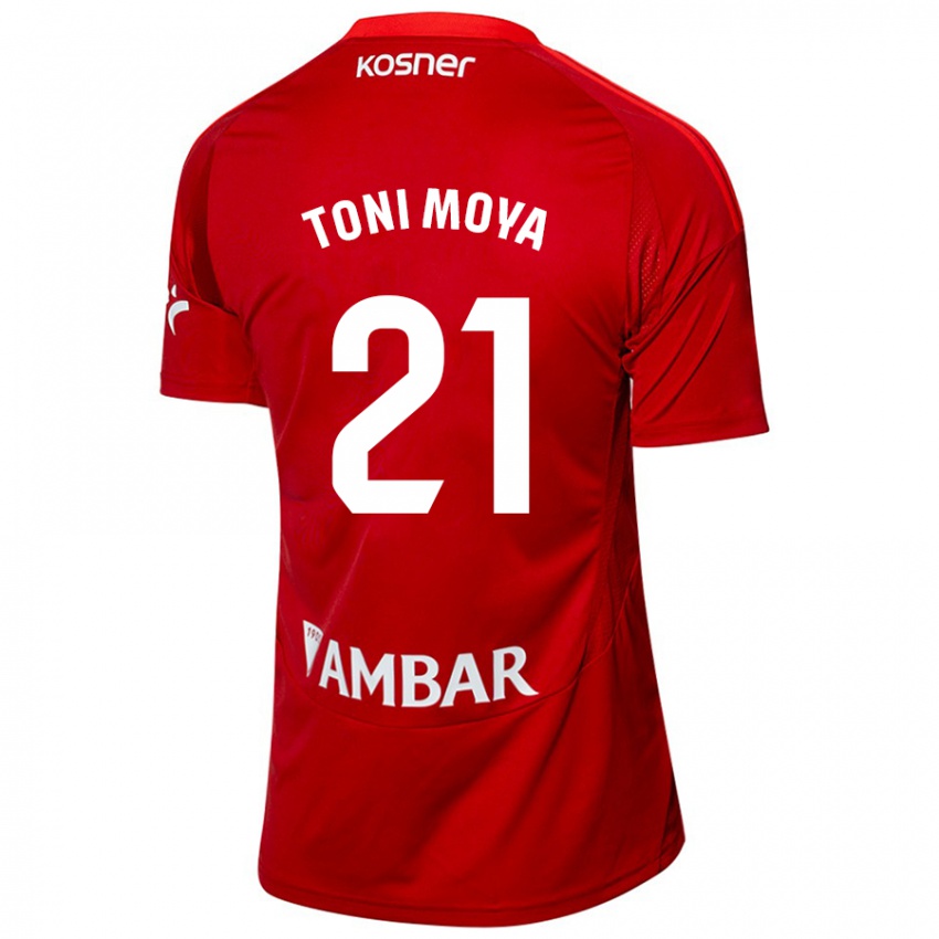 Hombre Camiseta Toni Moya #21 Blanco Azul 2ª Equipación 2024/25 La Camisa