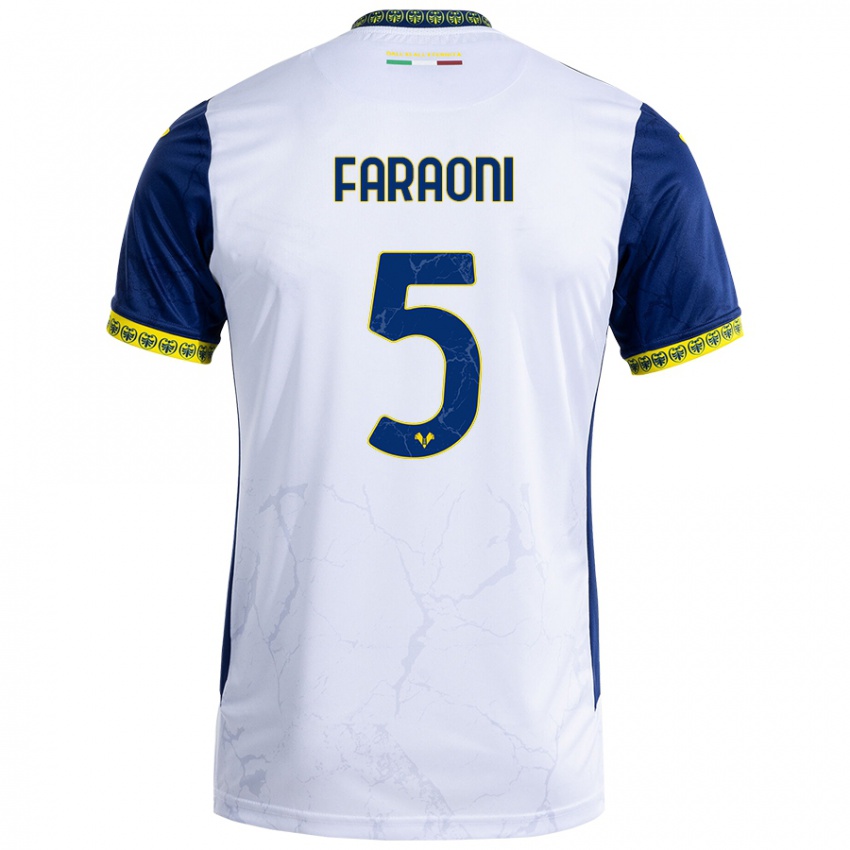 Hombre Camiseta Davide Faraoni #5 Blanco Azul 2ª Equipación 2024/25 La Camisa