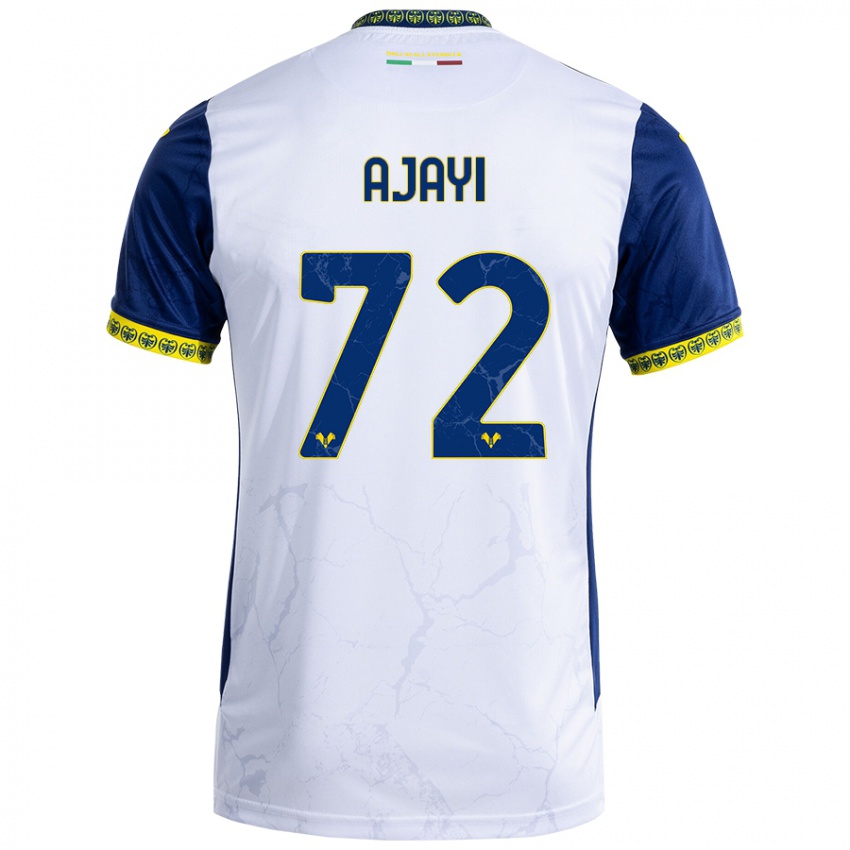 Hombre Camiseta Junior Ajayi #72 Blanco Azul 2ª Equipación 2024/25 La Camisa