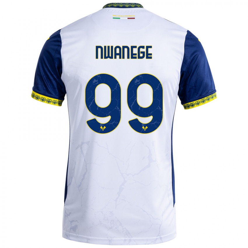 Hombre Camiseta Karlson Nwanege #99 Blanco Azul 2ª Equipación 2024/25 La Camisa