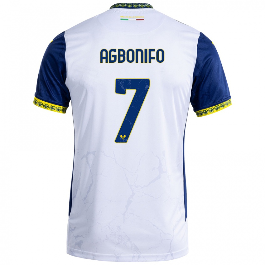 Hombre Camiseta Richi Agbonifo #7 Blanco Azul 2ª Equipación 2024/25 La Camisa