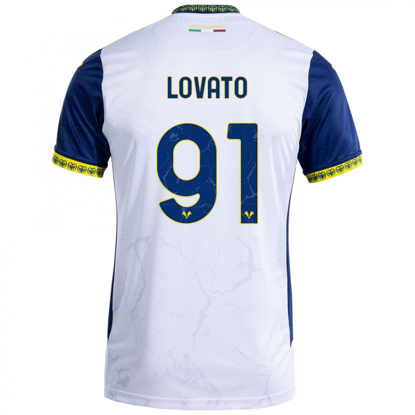 Hombre Camiseta Enrico Lovato #91 Blanco Azul 2ª Equipación 2024/25 La Camisa