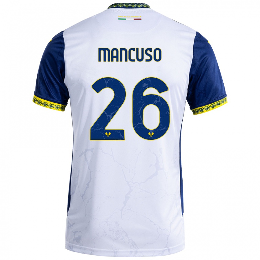 Hombre Camiseta Giulia Mancuso #26 Blanco Azul 2ª Equipación 2024/25 La Camisa