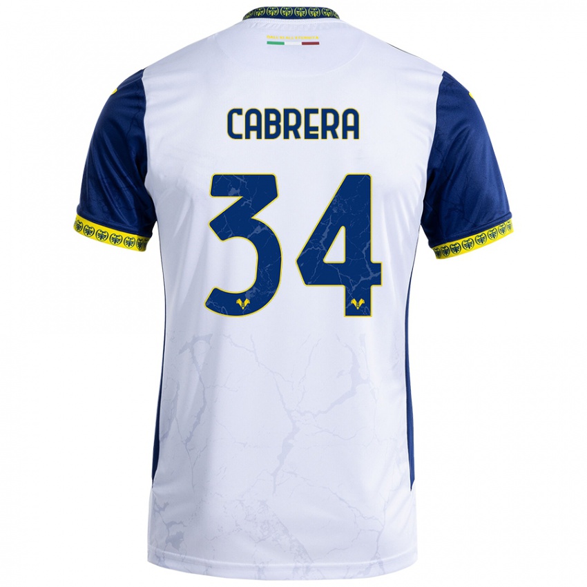 Hombre Camiseta Ilena Cabrera #34 Blanco Azul 2ª Equipación 2024/25 La Camisa