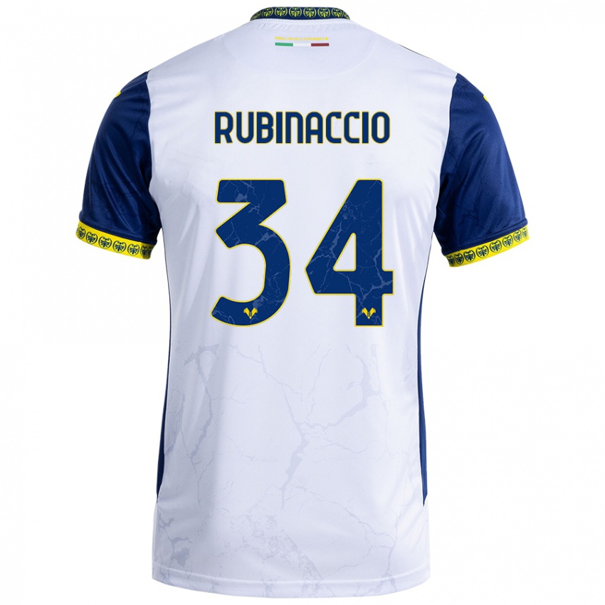 Hombre Camiseta Nikol Rubinaccio #34 Blanco Azul 2ª Equipación 2024/25 La Camisa